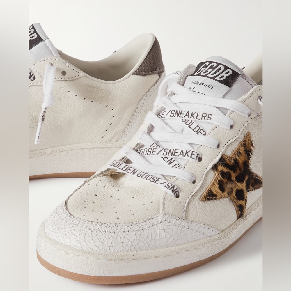 Like New Golden Goose Ball Star Sneakers with Leopard Accent 36